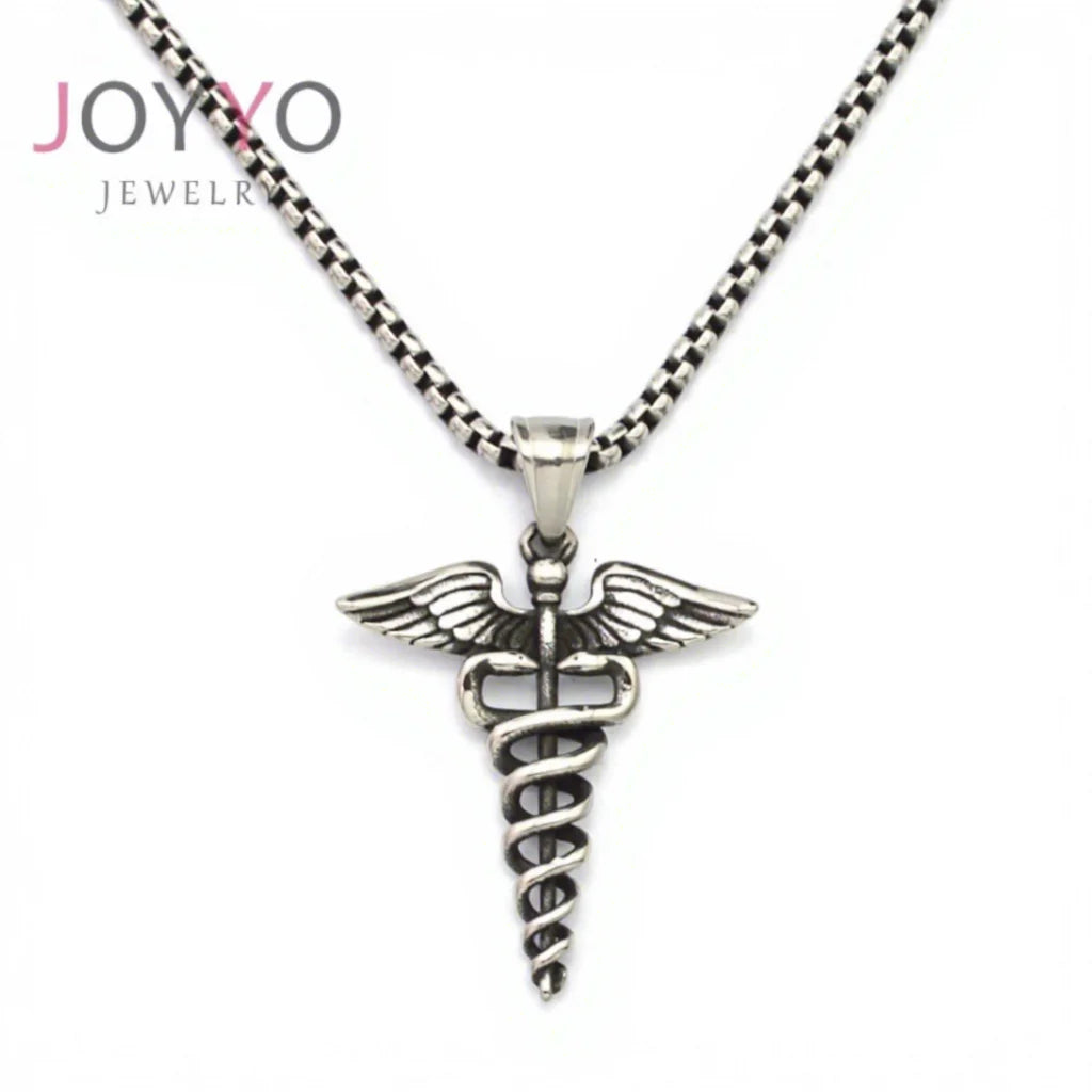 New Jewelry Arrivals 2021 Classic Children's Stainless Steel Silver Angel Wing and Snake Sword Pendant Charm