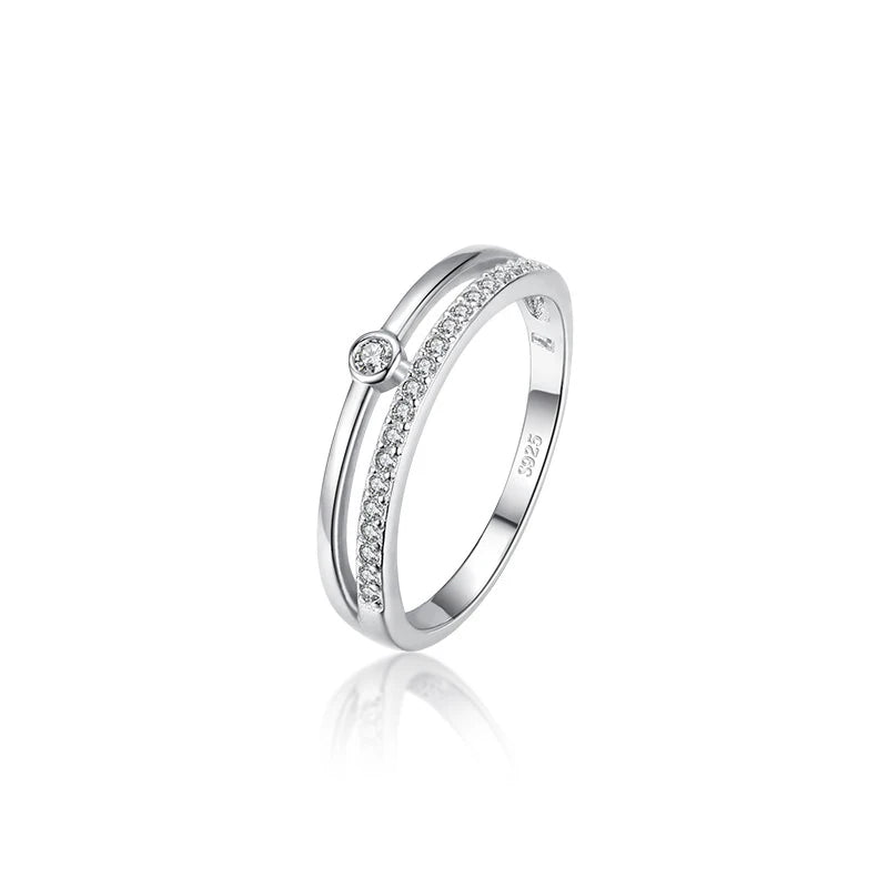Minimalist Stacking  Multi Layer Ring Christmas Gifts S925 Sterling Silver Zirconia Double Band Ring