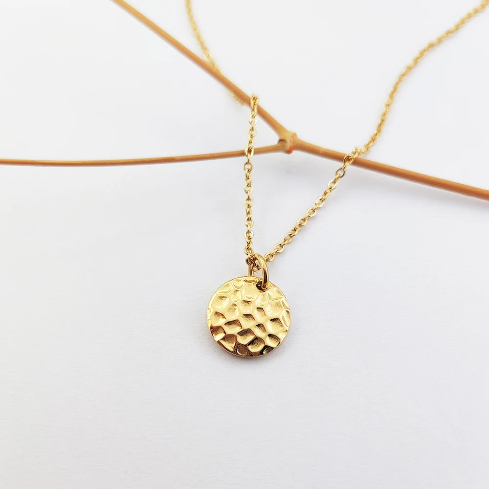 Hammered Pendant Necklace Bisuteria De Acero Por Mayor 14k Gold Filled Necklace Dijes Acero Inoxidable Necklace Vermeil
