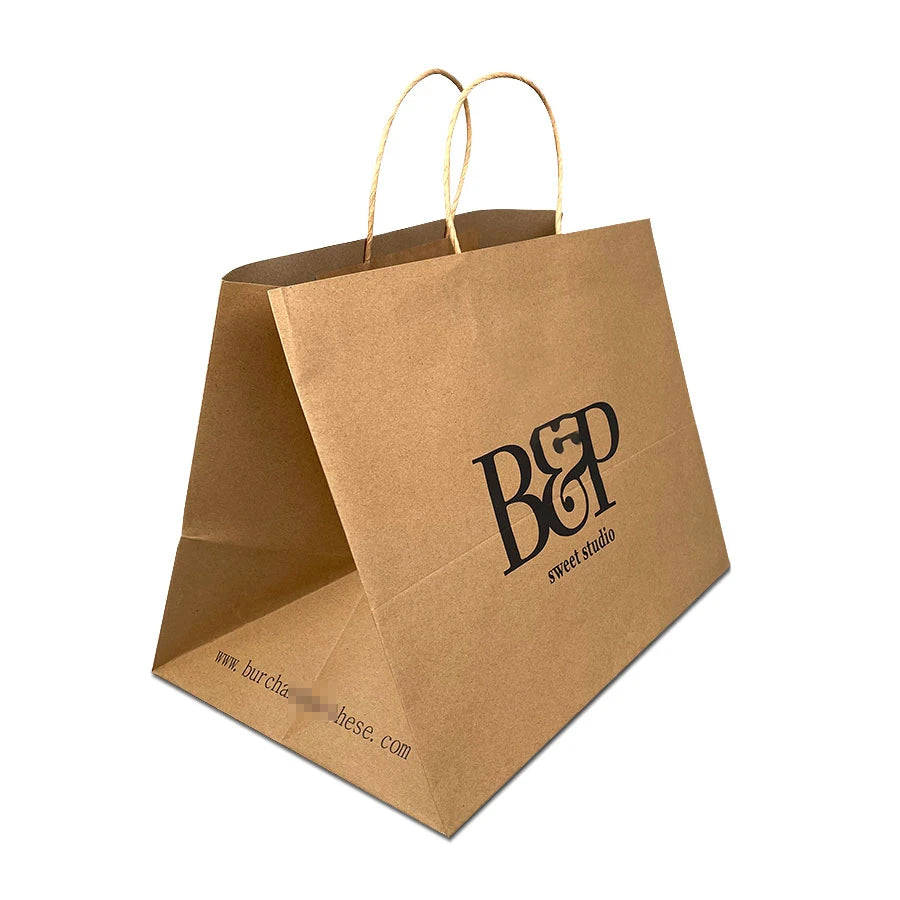 Eco-friendly Foldable Large Wide Base Brown Kraft Paper Bag With Logo Print