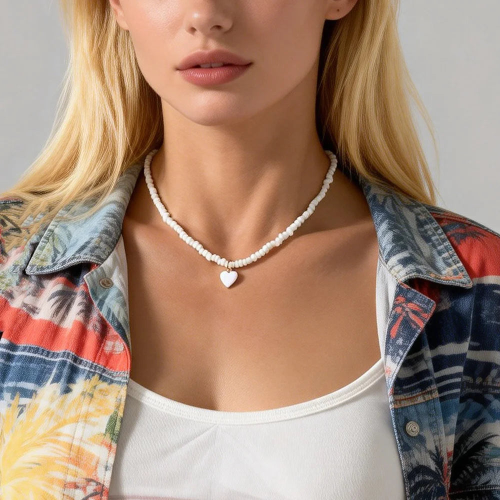 Y2K Colorful Rice Beads Oil Drop Heart Necklace for Women Trendy Ladies Street Chokers Accessories in Neck Fashion Jewelry Gifts
