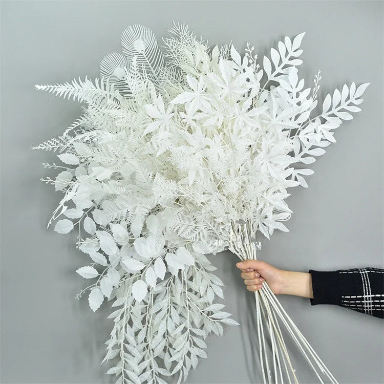 B-2258 Wedding Artificial Leaves Christmas Plastic Eucalyptus White Artificial Flowers for Wedding Decor