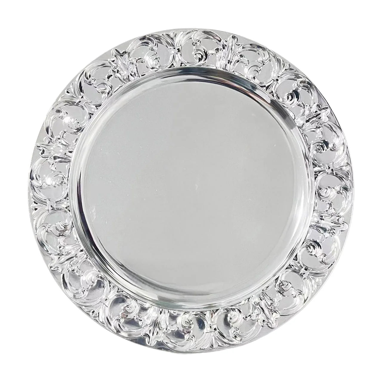 European Luxury  Modern Elegant Antique Design PP Plastic Charger Plates Pack for Home Party 100pcs MOQ