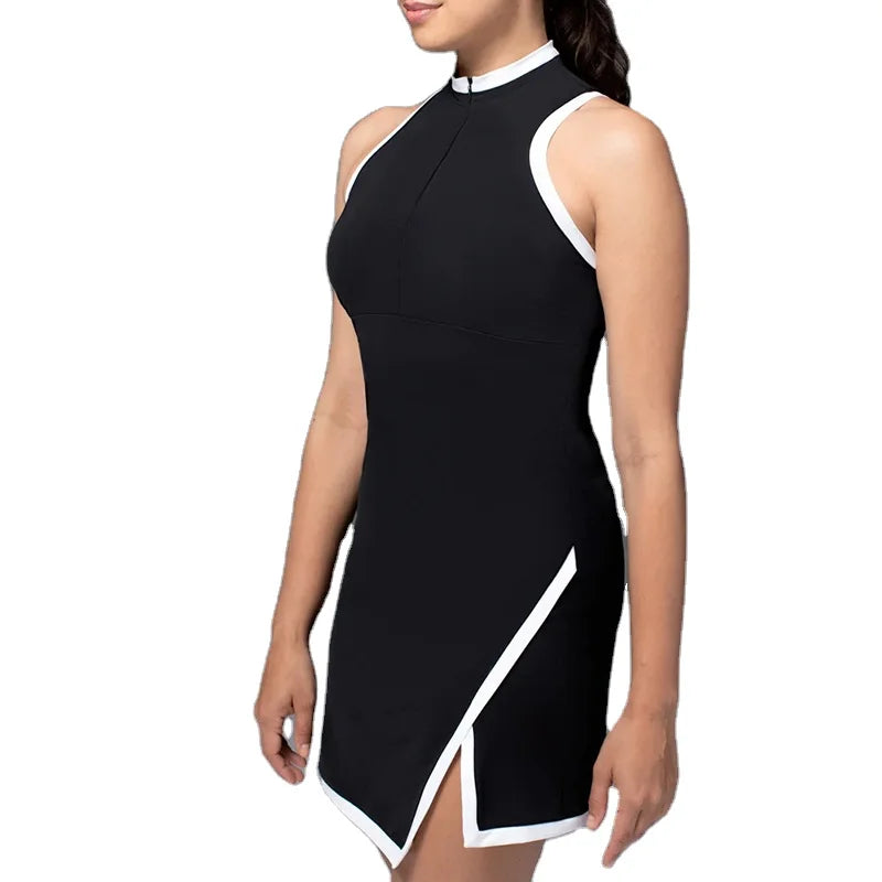 Fashion Women's Adult Sportswear Tennis Dress Split Front Tennis Skirt Invisible Front Zipper Splice Heat-Transfer Printed