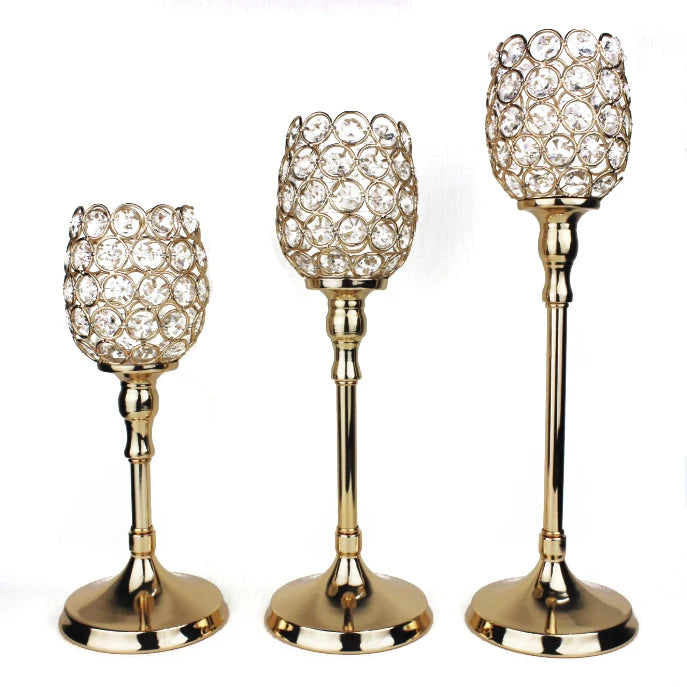 Antique Gold Metal Crystal Glass Candlestick Holder Luxury Home Decor Wedding Centerpiece Wholesale for Christmas INS Made Iron