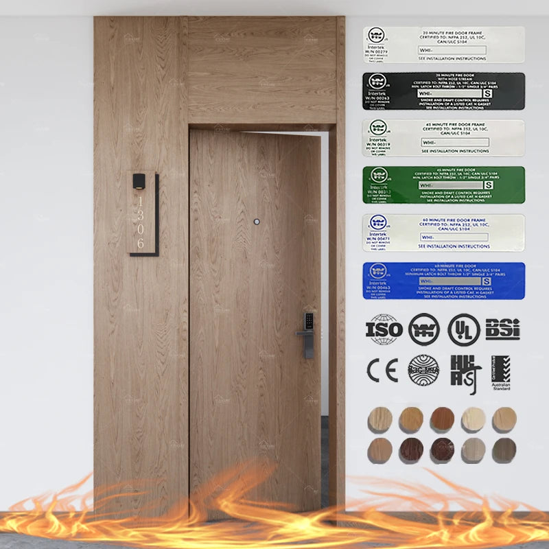 China Top Factory Custom Fire and Smoke Resistant Doors Fireproof Doors for Hotel Room Wood Security Fire Door