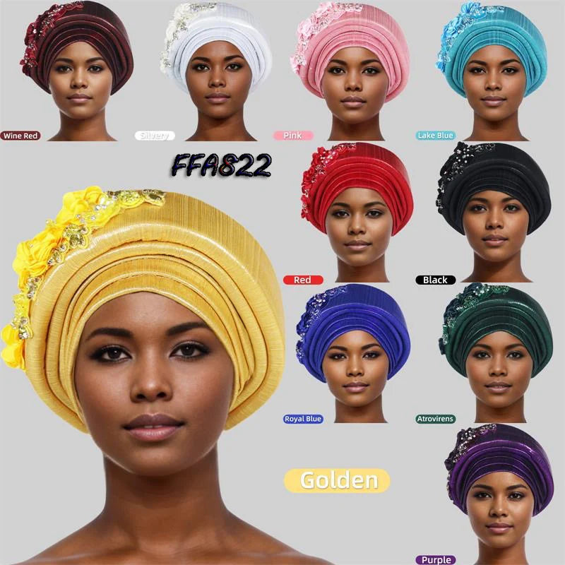 2025 New Arrival Velvet African Cross Full Rhinestone Fashion Head Wrap Indian Turban for Women