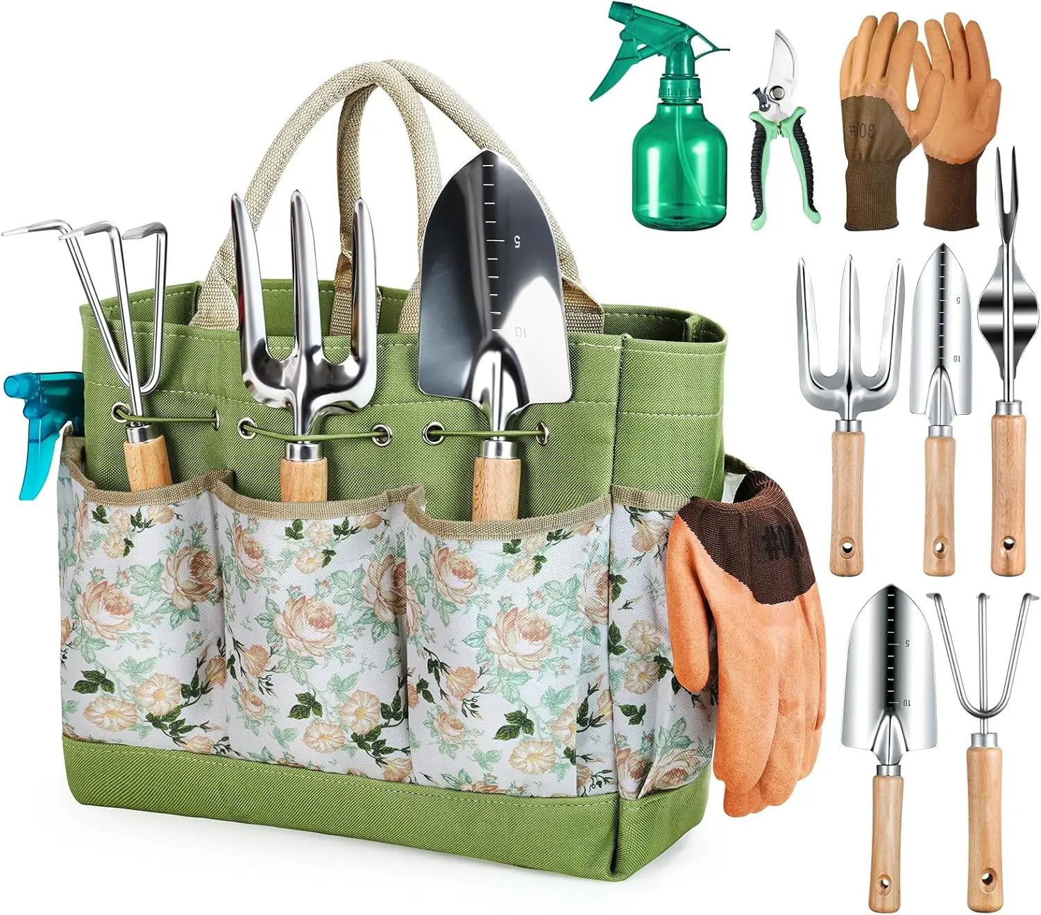 Durable 9 Pcs Garden Tools Organizer Handbag Stainless Steel Hand Shovel Set