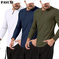PASUXI 2026 Autumn Mens Long Sleeve T Shirt Solid Color Casual Comfortable and Breathable O Neck Tops