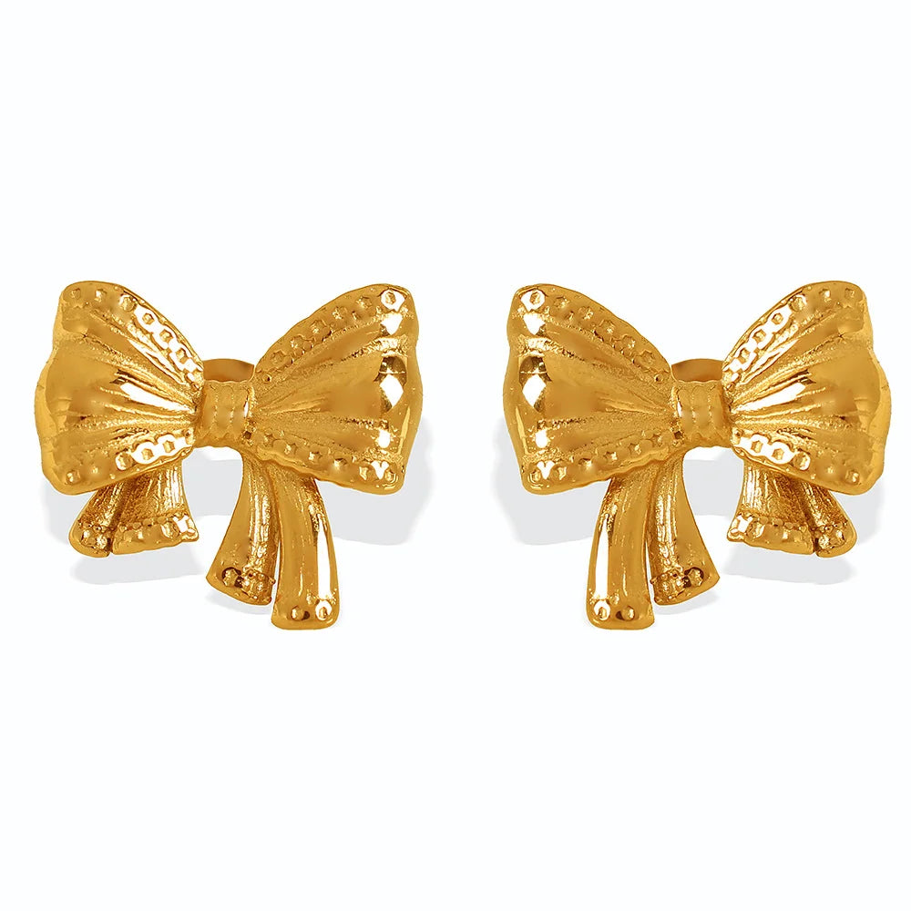 Cute Style Fashion 18K Gold Plated Stainless Steel Bow Stud Earring Jewelry for Women Dainty Jewelry Waterproof