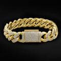 KRKC Drop Shipping 12mm 14k Gold Iced Out Bling CZ Cubic Diamond Link Chain Cuban Bracelet Box Clasp Miami Cuban Link Bracelet