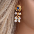 Medieval Court Style Gold Plated Tassel Pearl Earrings Vintage Rhinestone Crystal Baroque Pearl Geometric Stud Earrings