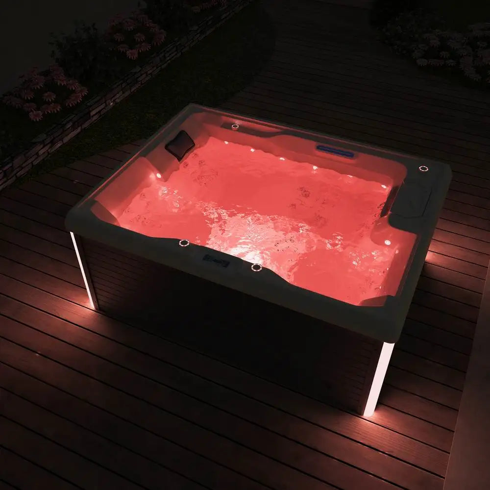 CE Approved 3-Person Freestanding Acrylic Hot Tub with Combo Massage (Air & Whirlpool) White Rectangle Outdoor Bathtub