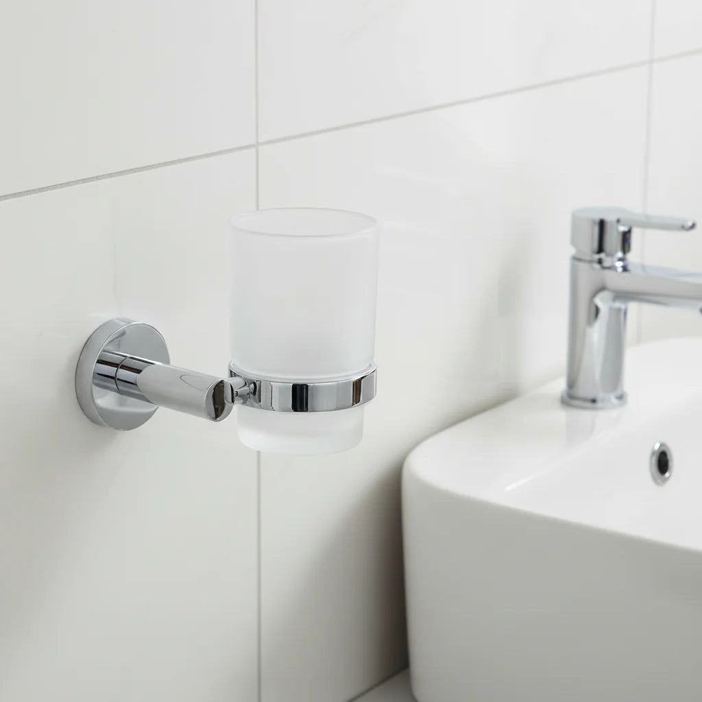 Wall-Mounted Single Glass Toothbrush Holder Hotel Use Bathroom Accessory Set with Cup & Tumbler