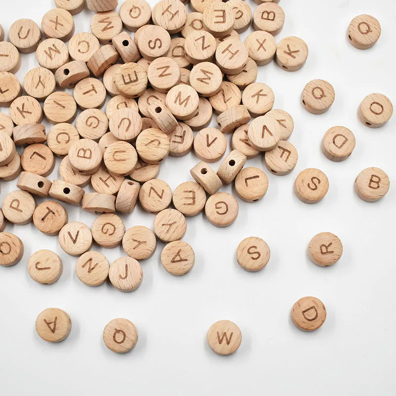 15mm DIY Jewelry Accessories Eco-friendly Beech Wood Printed Letter Beads for Bracelets Handmade Loose Beads Pieces