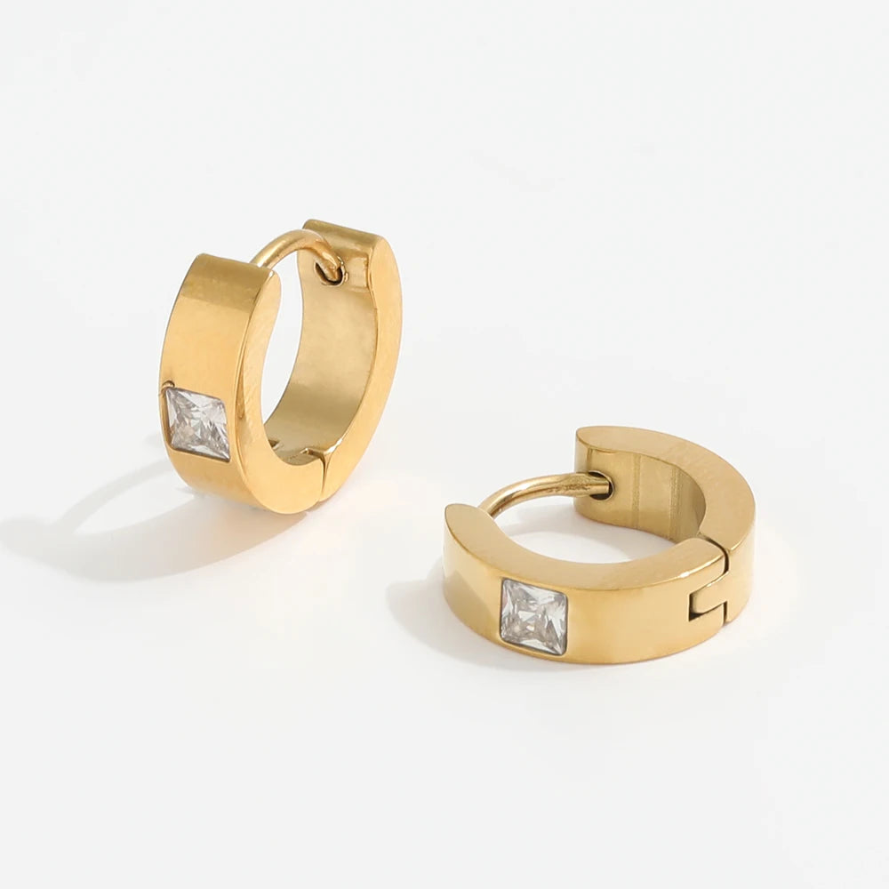 Mini 18K Gold Gold Plated  Dainty Cubic Zircon Crystal Stainless Steel Hoop Earing for Women Trendy Jewelry