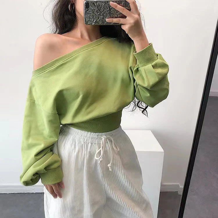 Custom Sexy Crop Top Hoodie High Quality Long Sleeve Casual off Shoulder Hoodie Sweatshirt for Women