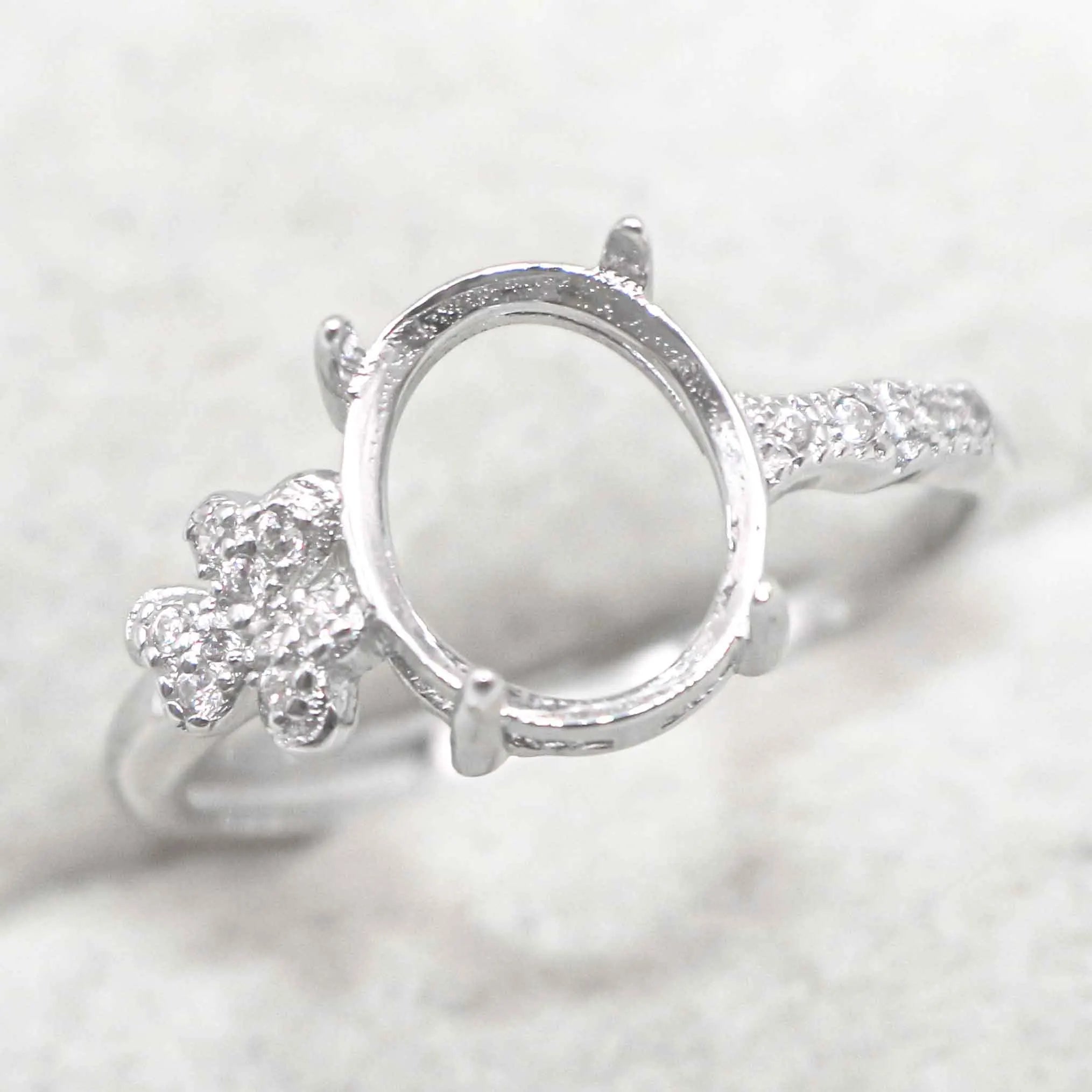Sterling Silver 6*8mm Semi Mount Ring Empty Frame Blank Support Claw Setting S925 Base Holder Without Center Stone for DIY Inlay