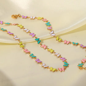 Trendy Dripping Oil Jewelry Set Choker Necklace & Bracelet Cute Colorful Enamel Butterfly Stainless Steel