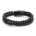 Multilayer Gold Plated Stainless Steel Magnetic Clasp Leather Bracelet Braid Leather Lava Volcanic Stone Bead Bracelet for Men