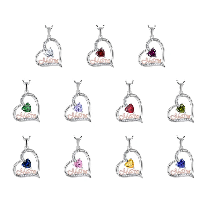 LULUFOCUS Mother'S Day Love Heart Zircon Diamond Necklaces Gift For Mother Charms Pendant Silver Color Mom Necklace Women