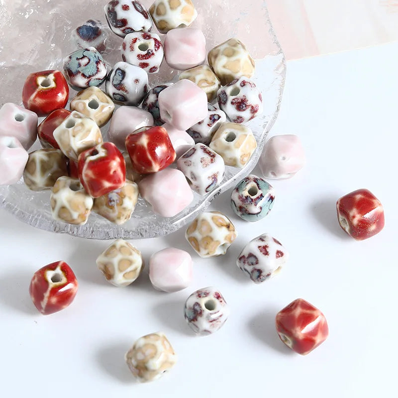 Wholesale 10mm Colorful Ceramic Charms Handmade Irregular Square Loose Beads Beaded for DIY Jewelry Making Accessories