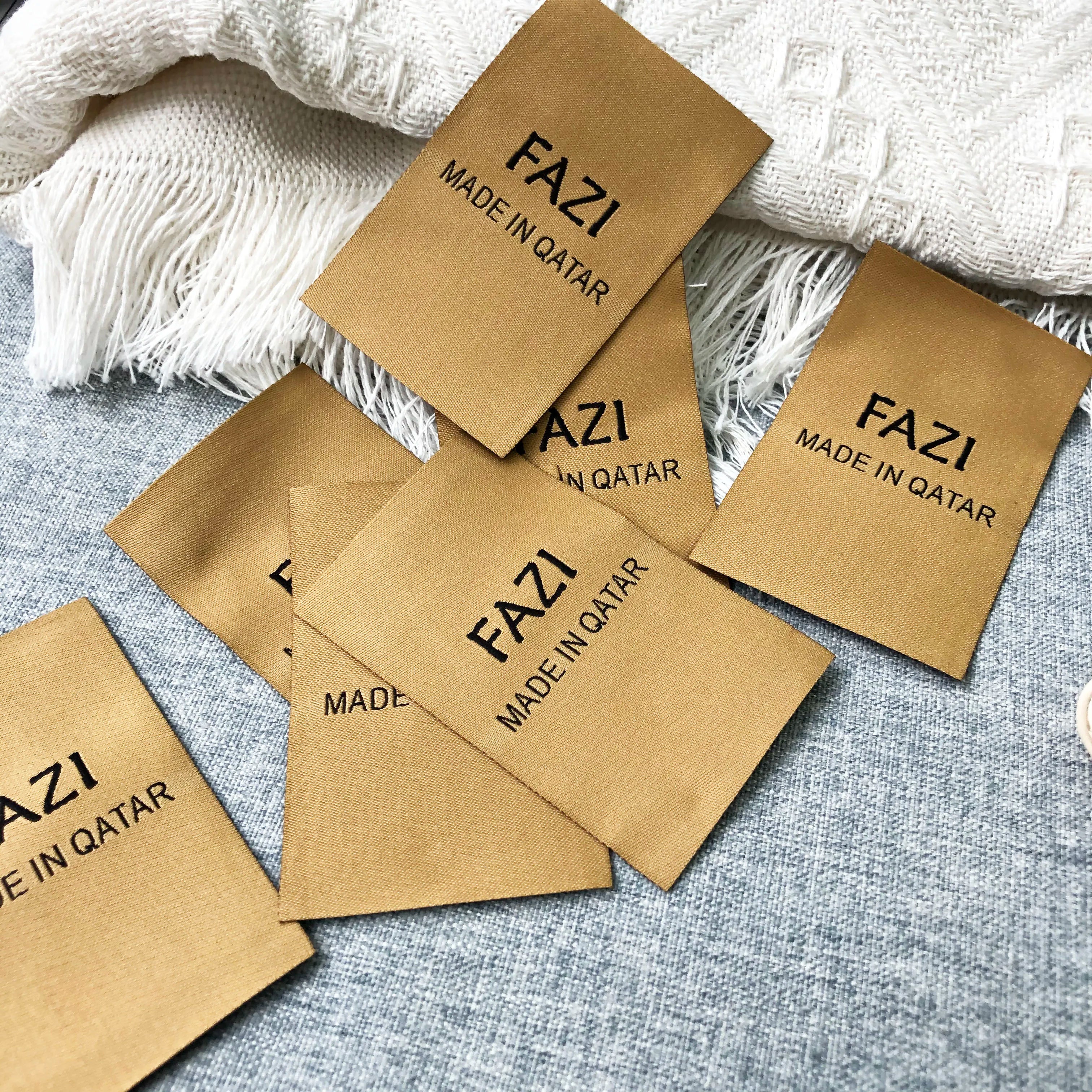 Custom High-Density Satin Woven Labels Breathable Cotton Damask Size Label Tags for Casual Dresses Clothing & Hats