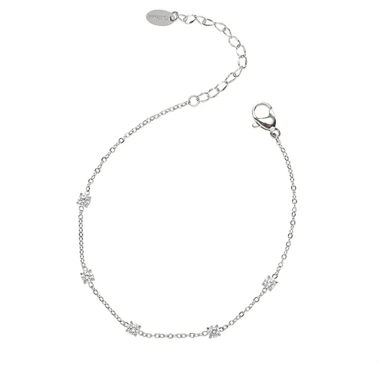 Minimalist Fashion Jewelry Round Zirconia Tiny Chain Sterling Silver Bracelets for Women