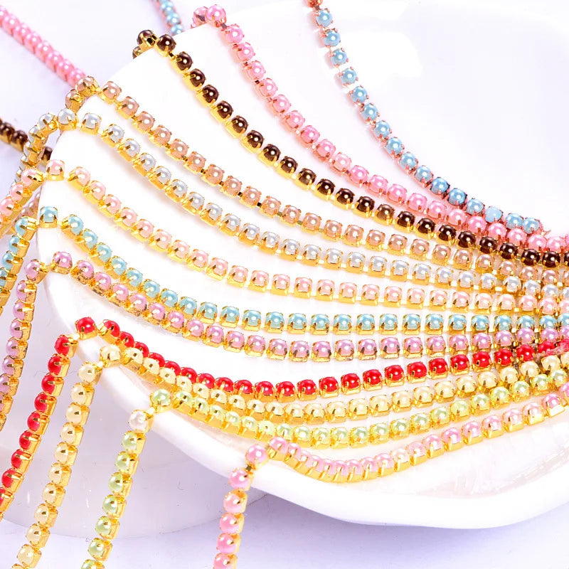 SS8 Pearl Banding for Garment Decoration Fashion Pearl Rhinestone Cup Chain Trimming