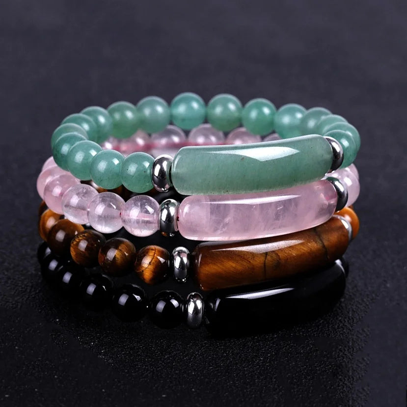 Fashion Elastic Stretch Real Genuine Pink Quartz Agate Tiger Eye Jade Beads Women GEM Healing Natural Stone Bracelet Jewelry