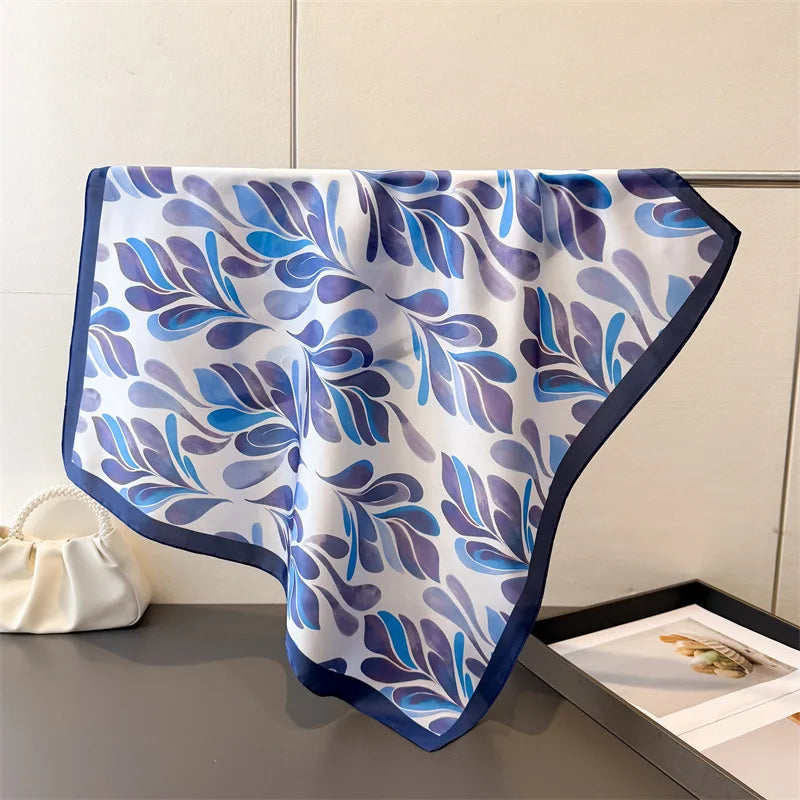Summer Soft Thin Small Short Handkerchief 70*70CM Small Tie Neck Scarf for Ladies Flower Printed Silk Polyester Square Scarves