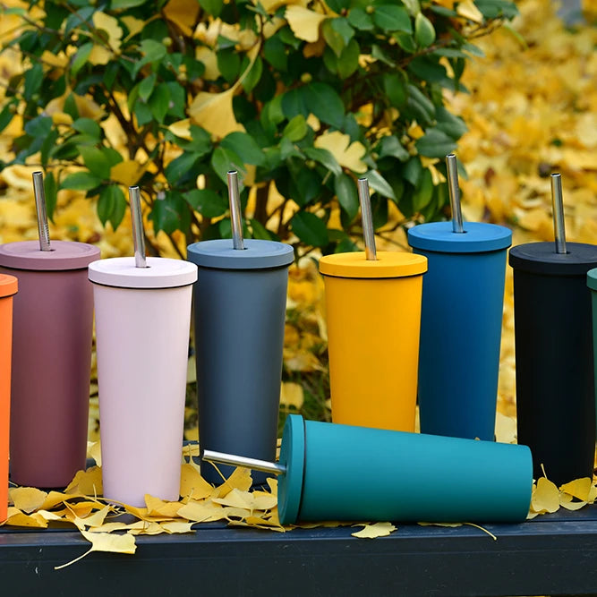 Hot Popular Custom Double Layer BOBA Milk Tea Tumbler Large Capacity Vacuum Insulated Stainless Steel Water Bottle Matte Mugs