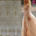 2022 Top End French Silver Metal Thread White Heavy Beaded Embroidery Sequins Wedding Bridal Lace Dress Fabric 5 Yards HY1863-1