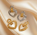 Elegant Minimalist Geometric Knocker Fashion Earrings 18k Gold Stainless Steel Ribbed Heart Pearl Gold Heart-shaped Earrings