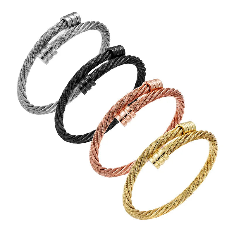 Wholesale Vintage Fashion Bracelet Open C-Shaped Bangle made of Stainless Steel with Twist Knot Hot Sale for Women and Men