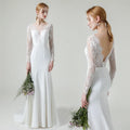Custom V-Neck Lace Long Sleeves O-neck Mermaid Trumpet Bride Gown Sweep Train Wedding Dresses