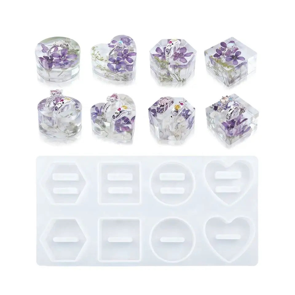 Round Heart Hexagon Resin Ring Holder Silicone Molds Epoxy Craft Jewelry Stand Decor