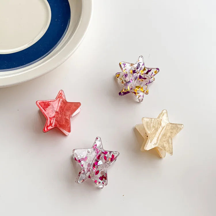 Ins Mini Small Size 3.5cm Cute Girls Acrylic Glitter Star Hair Claws Clip