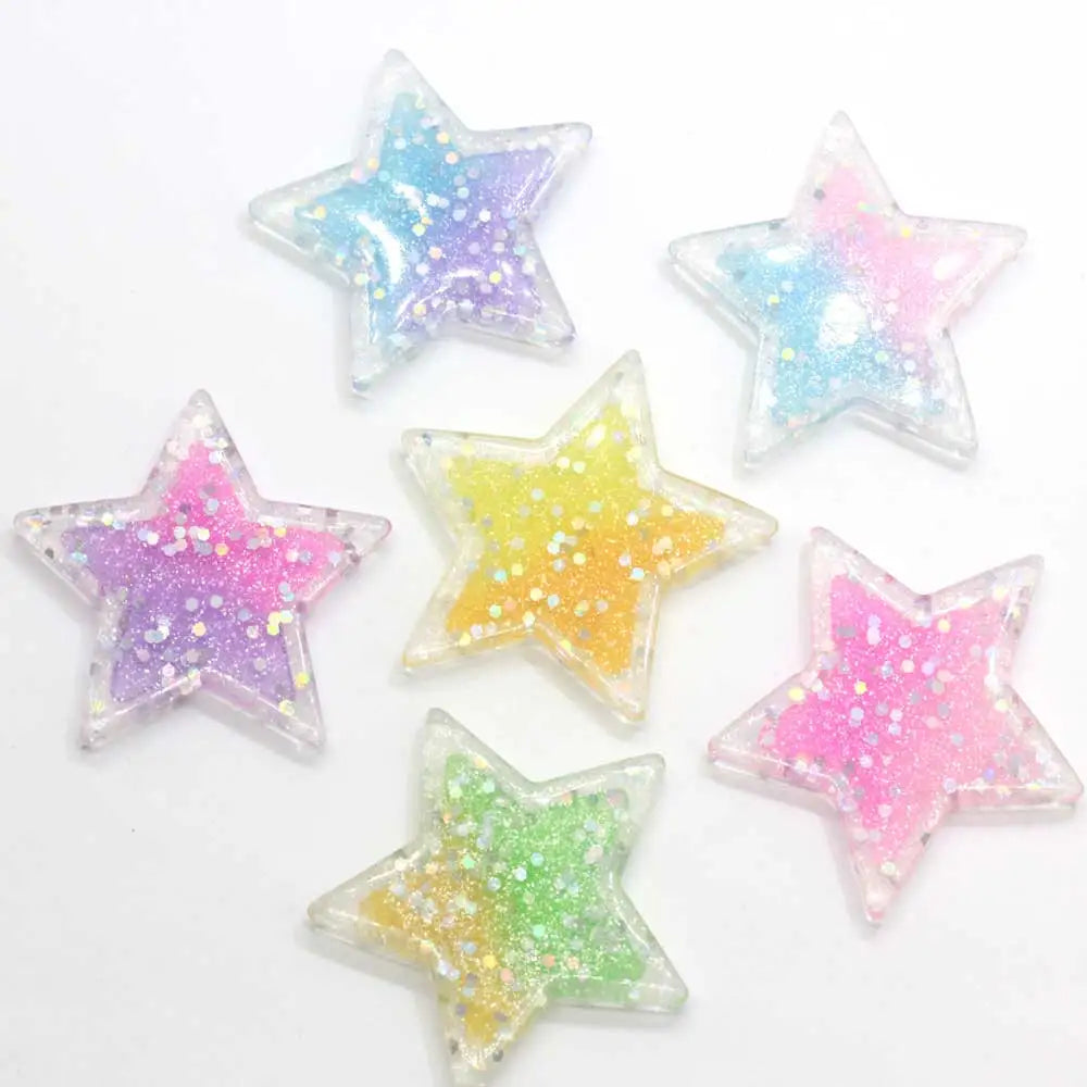 100pcs Glitter Star Flatback Resin Cabochon Kawaii for Hair Bows Accessories DIY Phone Decoration Craft Scrapbooking