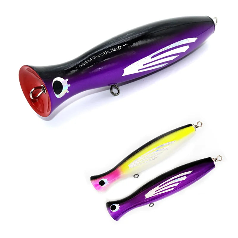 MISTER LURE Wooden Popper Lure Fishing Stickbait Wood Surface Big Game Trolling Wooden Lure