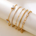 Trendy 5 Pcs/Set 14K Gold Plated Tennis Link Chain Bracelet Bling Crystal Butterfly Bracelet Set