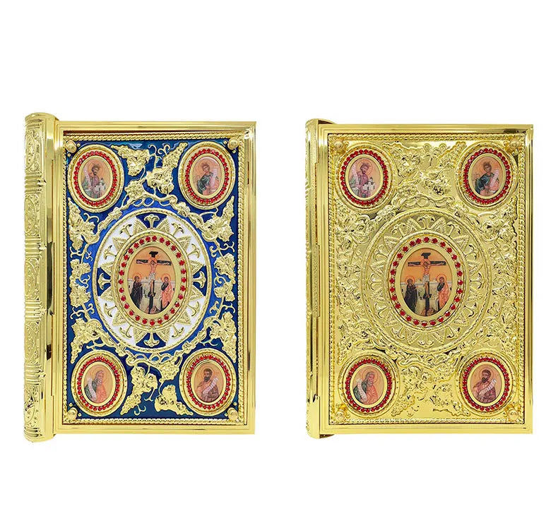 HT Church Manufacture Orthodox Catholic Religion Products Gold Plated Gospel Cover Believers and Prayers Bible Cover