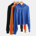 New Arrival Women's Black Long-Sleeved Hoodie Top Loose Casual Woven Crew Neck Fitness Style Front Heat Transfer Washed Spring
