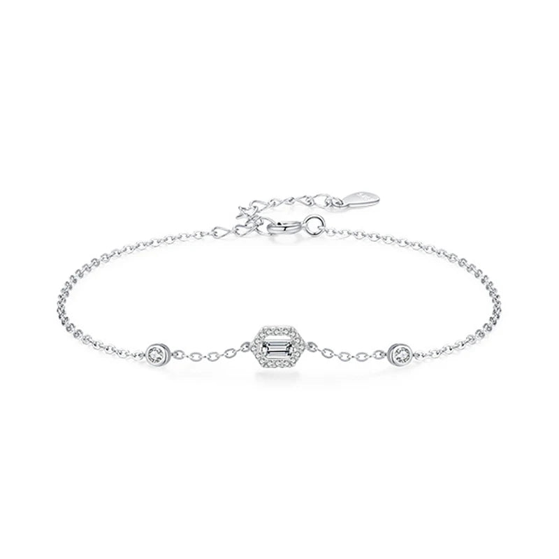SL1636 925 Sterling Silver Fashion Geometric Design Dazzling CZ Link Chain Bracelet for Women Girls Party Accessories Jewelry MegaBDM