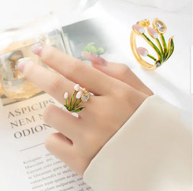 Small Fresh Tulip Open Ring Stylish and Elegant Dripping Flower Ring