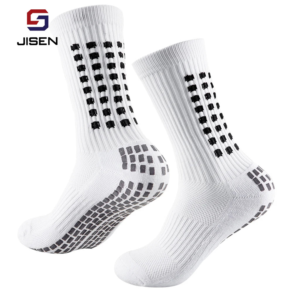 JISEN Design Grip Custom Football Socks-Knitted Summer Breathable Athletic Socks with Anti-Slip Logo (Spandex/Nylon/Cotton)