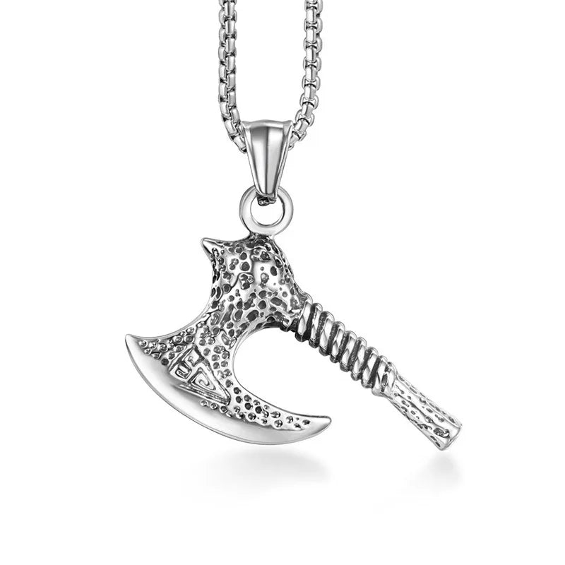 Vintage Cool Silver Axe Stainless Steel Pendant Necklace Hiphop Punk Metal Axe Fine Pendant Necklace