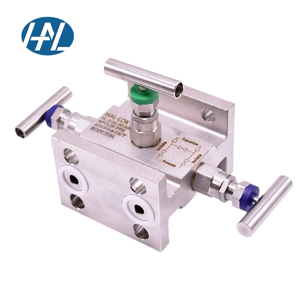 HAL-LOK N8M High Pressure T-type Stainless Steel Instrument Manifold with Needle Valve 3-way Gas Manual Control