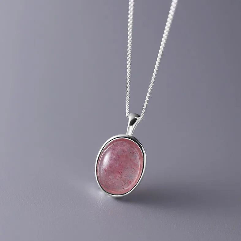 Oval Shape Strawberry Quartz Stone Pendant 925 Sterling Silver Necklace Fashion Jewelry Necklaces for Women