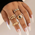 5pcs/set Women Fashion Knuckle Finger Ring Set Black Tai Chi Palm Five-piece Oil Drip Ring European American Retro Hug Ring set